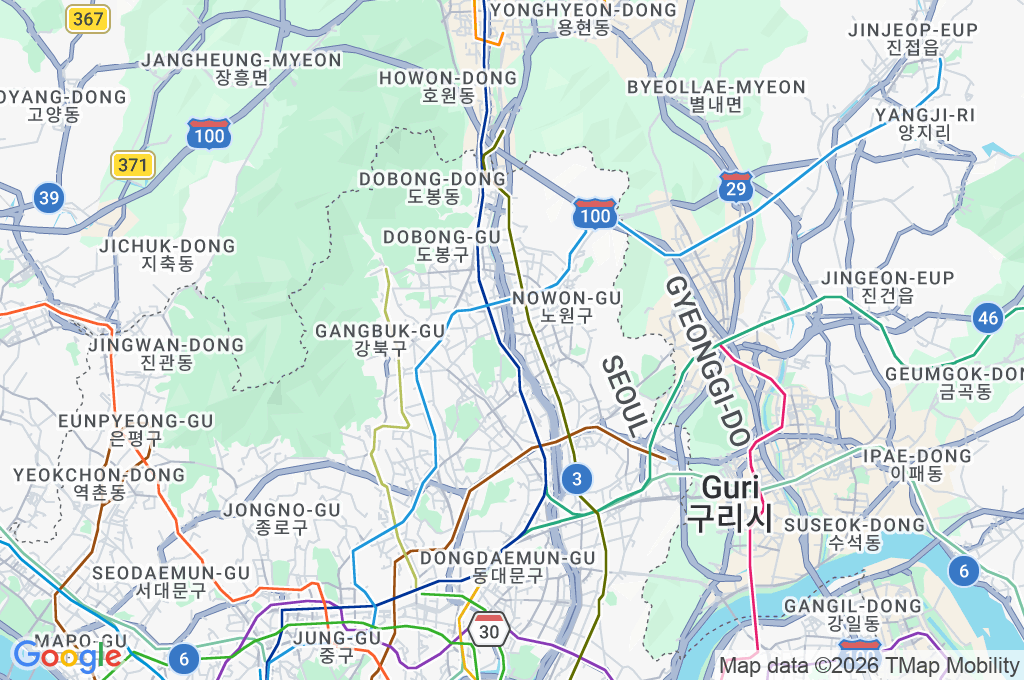 Jungnangcheon Stream Area Map Jungnangcheon Stream Area Map