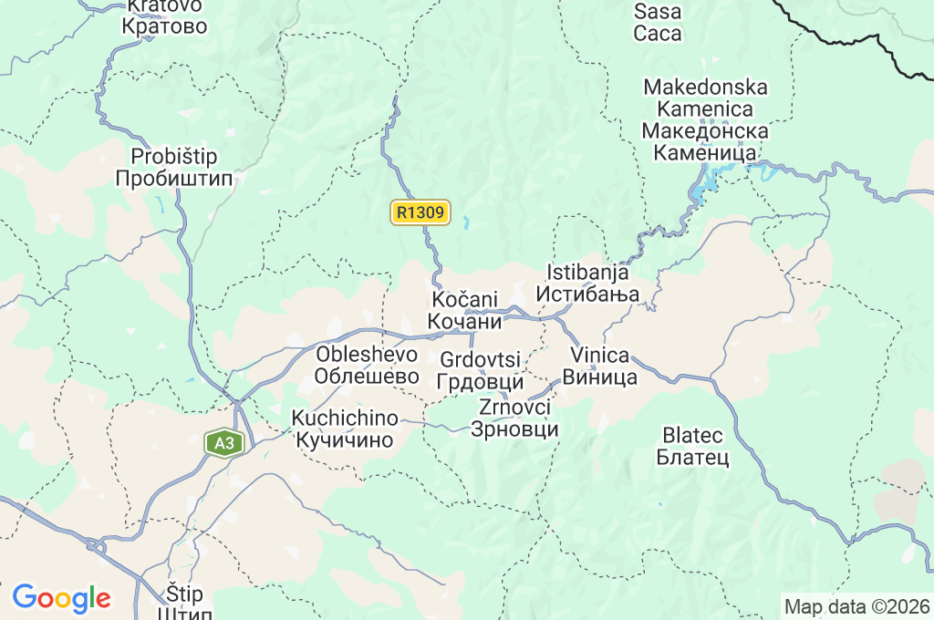 Kočani Area Map