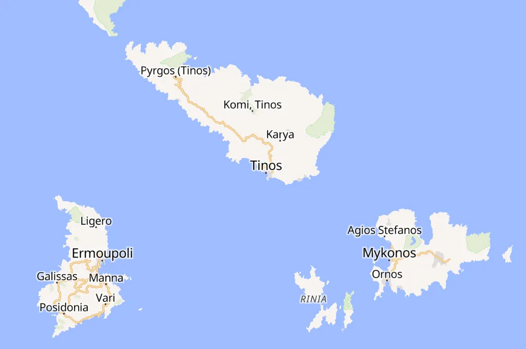 Tinos Port Area Map Tinos Port Area Map