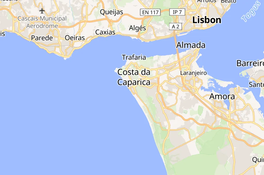 Praia da Costa da Caparica Area Map Praia da Costa da Caparica Area Map