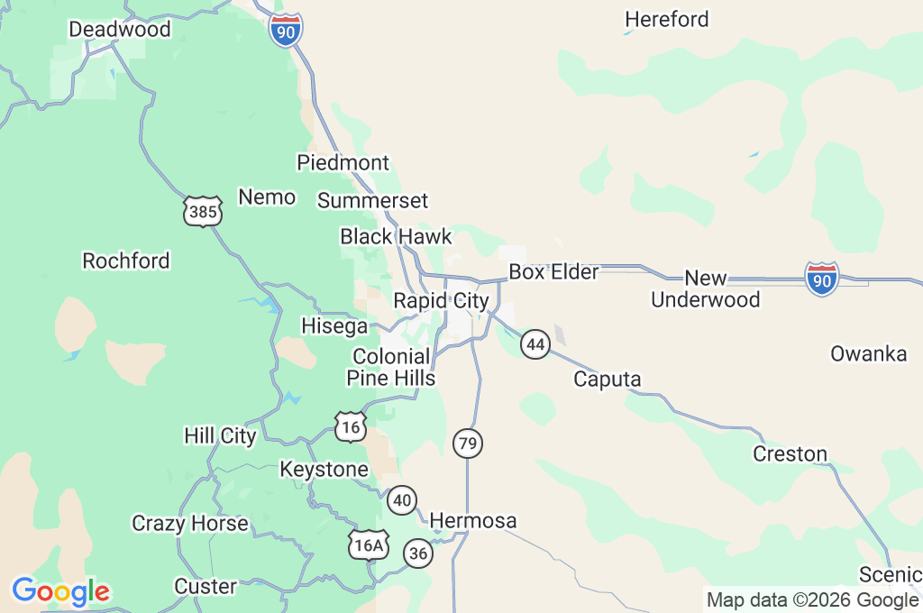 South Dakota Mines Area Map