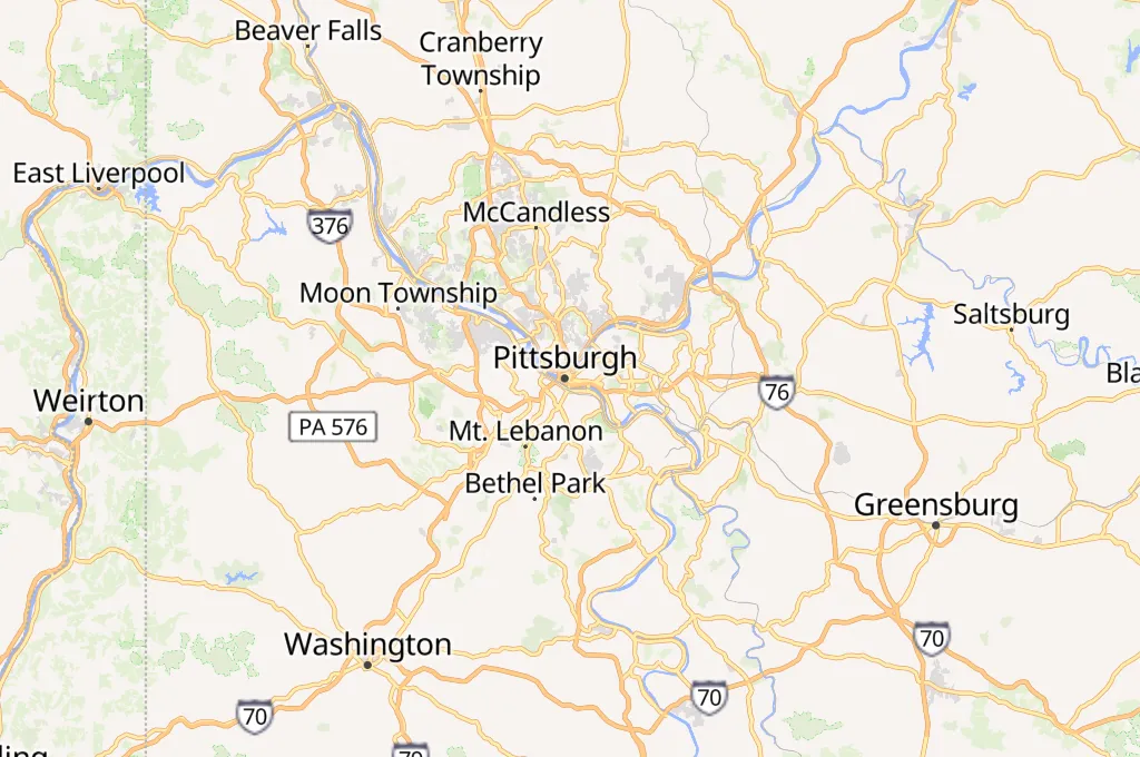 Southwestern Pennsylvania Area Map Southwestern Pennsylvania Area Map