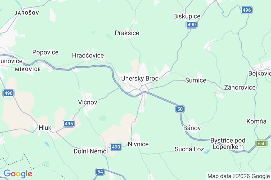 Uherský Brod Area Map Uherský Brod Area Map