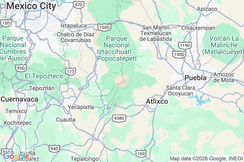 Popocatépetl Area Map