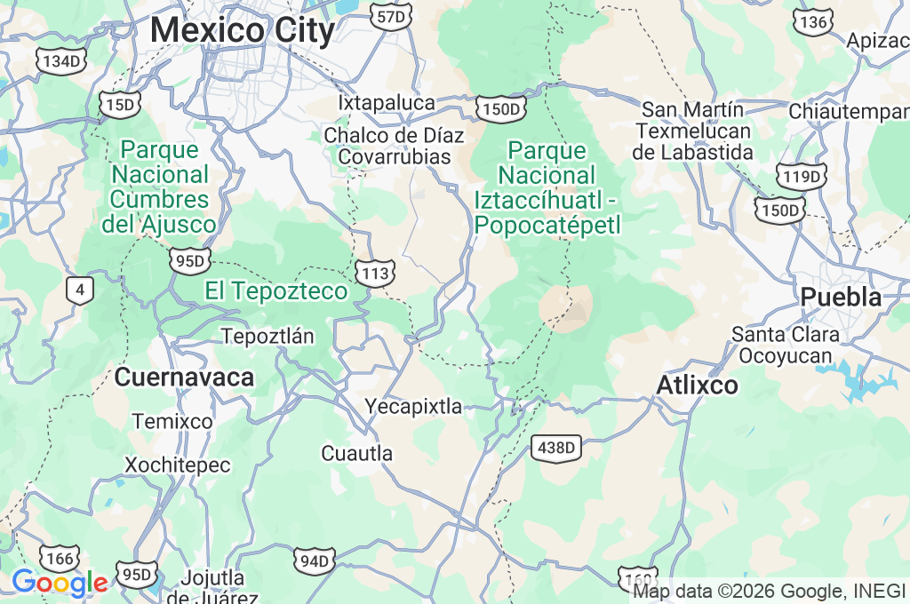 Popocatépetl Area Map