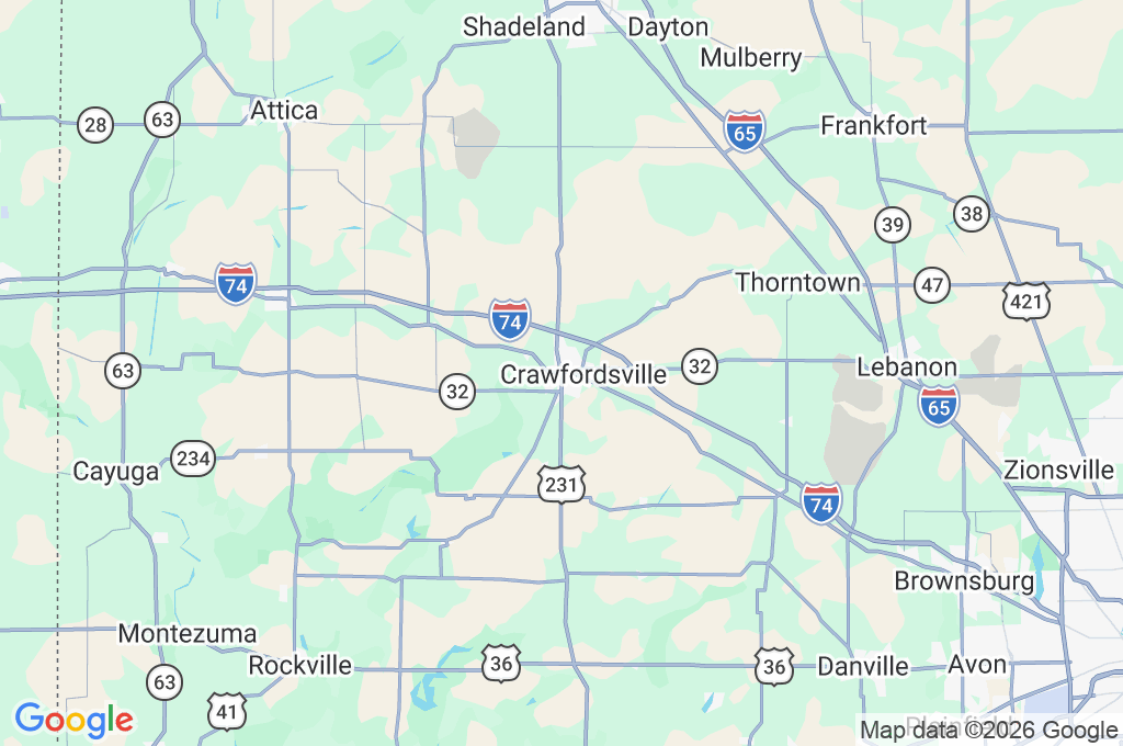 Crawfordsville Area Map