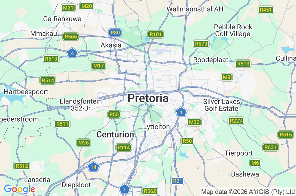 Pretoria Area Map Pretoria Area Map