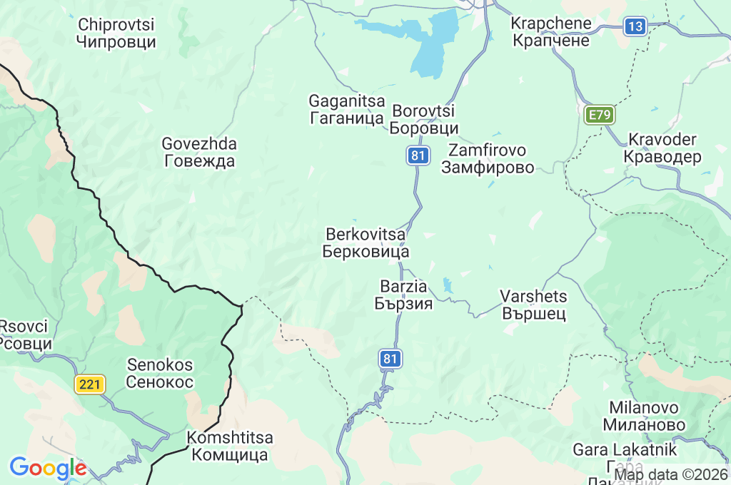 Berkovitsa Area Map Berkovitsa Area Map