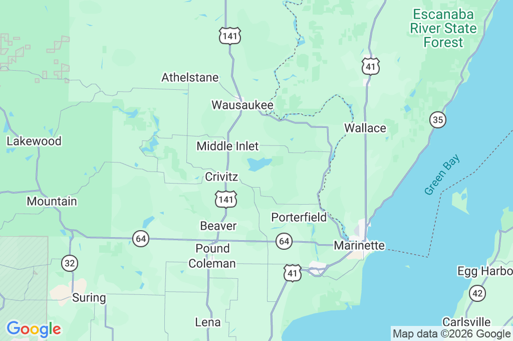 Lake Noquebay Area Map