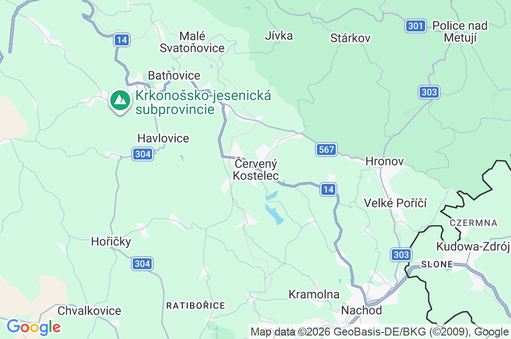 Červený Kostelec Area Map