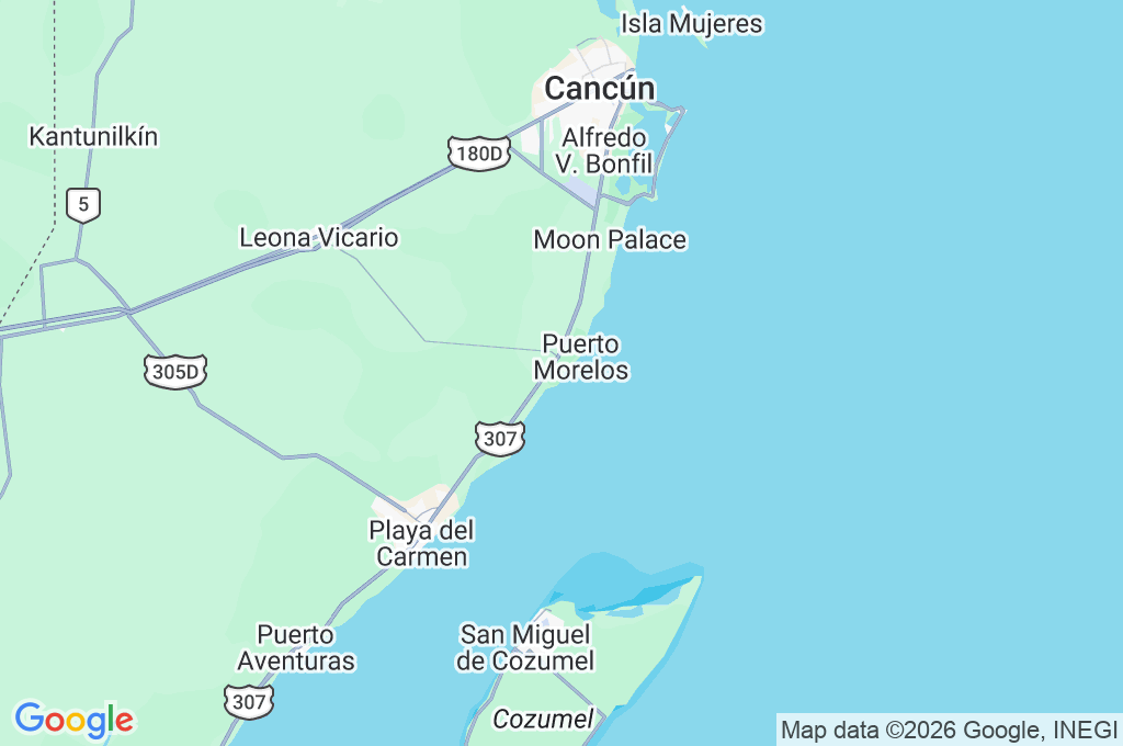 Puerto Morelos Area Map