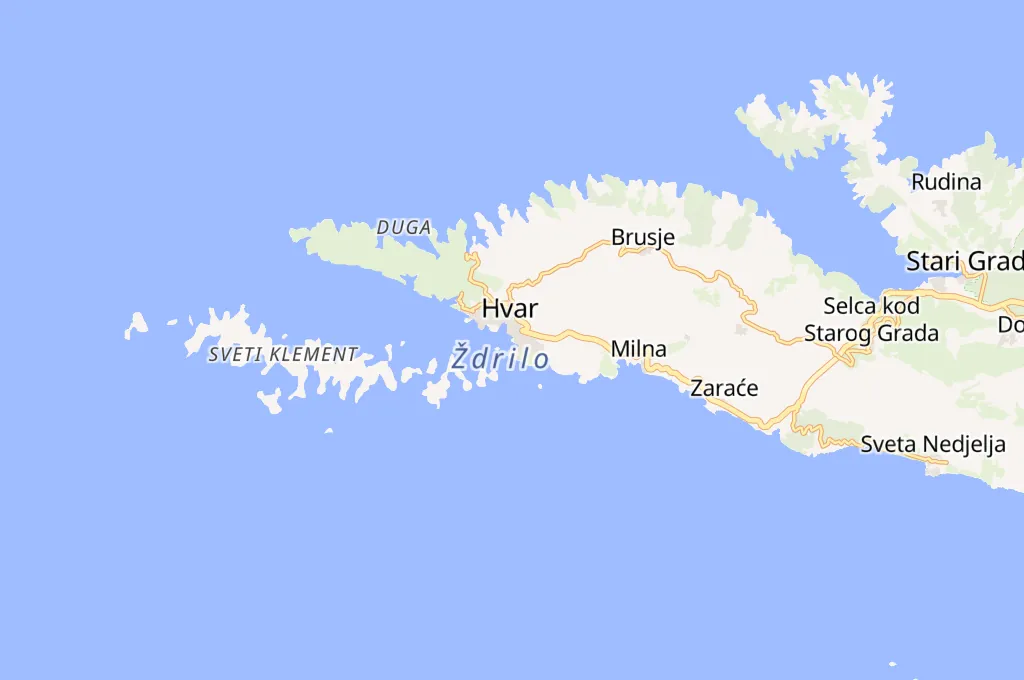 Hvar Area Map Hvar Area Map
