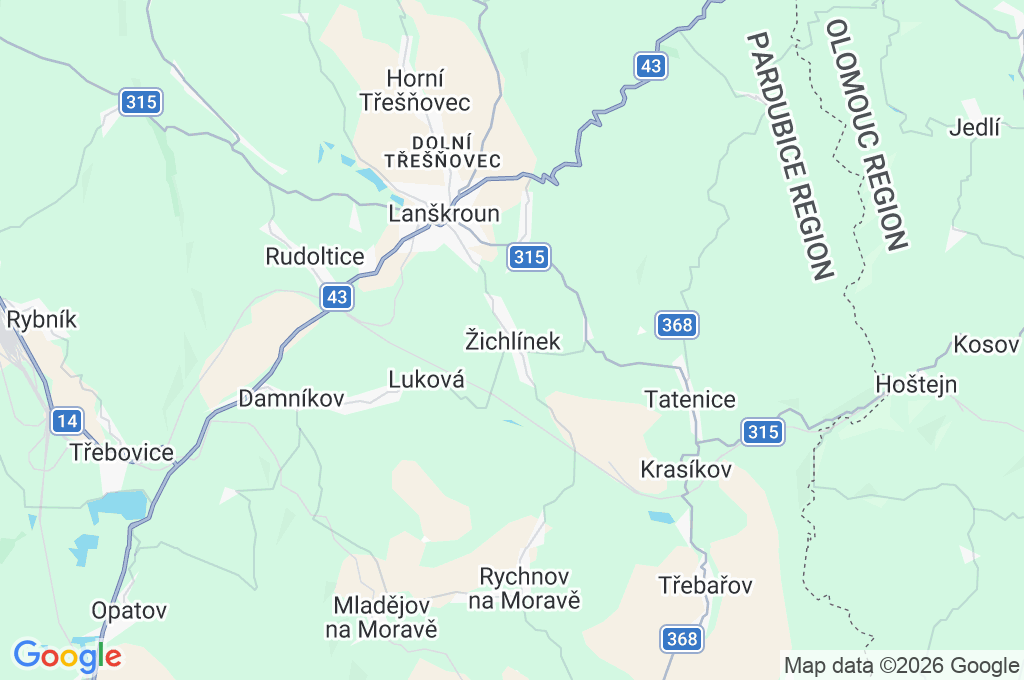 Žichlínek Area Map