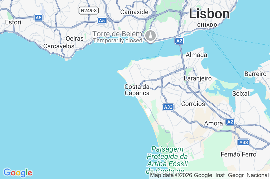 Praia da Costa da Caparica Area Map Praia da Costa da Caparica Area Map