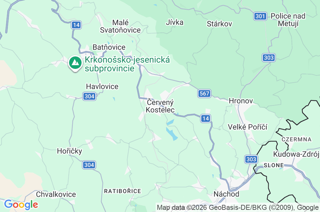 Červený Kostelec Area Map