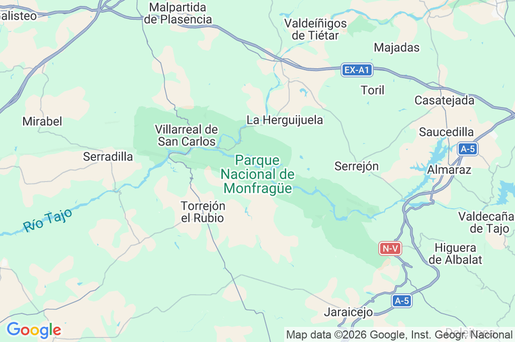 Parque Nacional de Monfragüe Area Map
