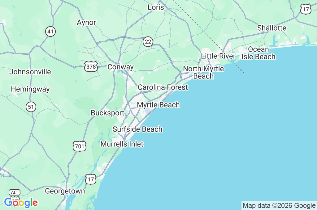 Paseo Marítimo de Myrtle Beach Area Map