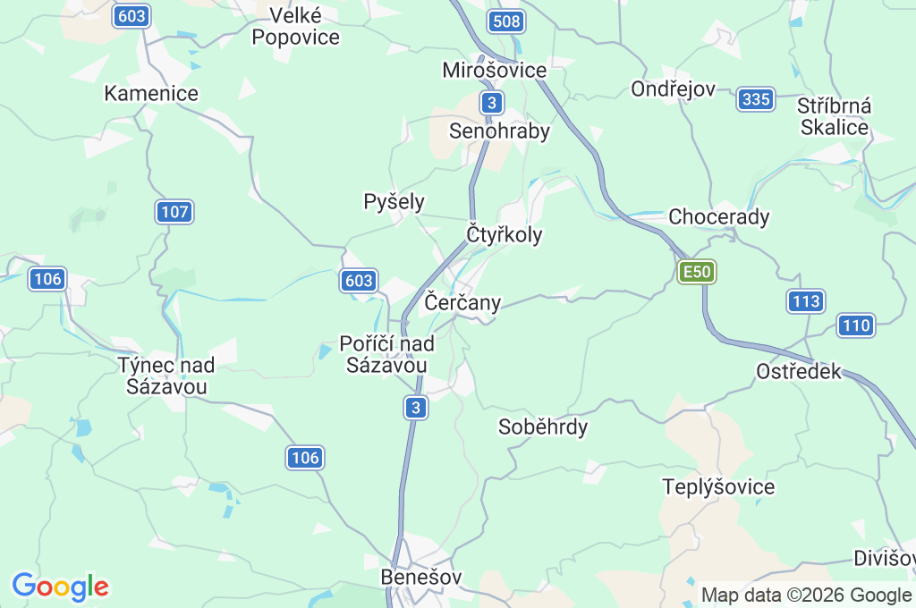 Estación de tren de Čerčany Area Map