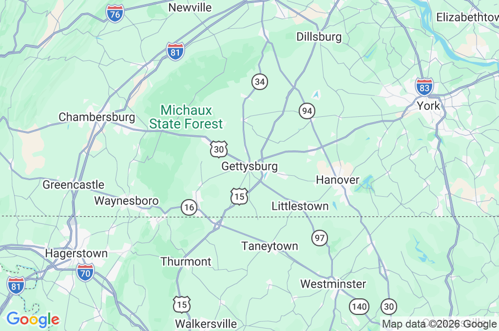 Gettysburg Area Map Gettysburg Area Map