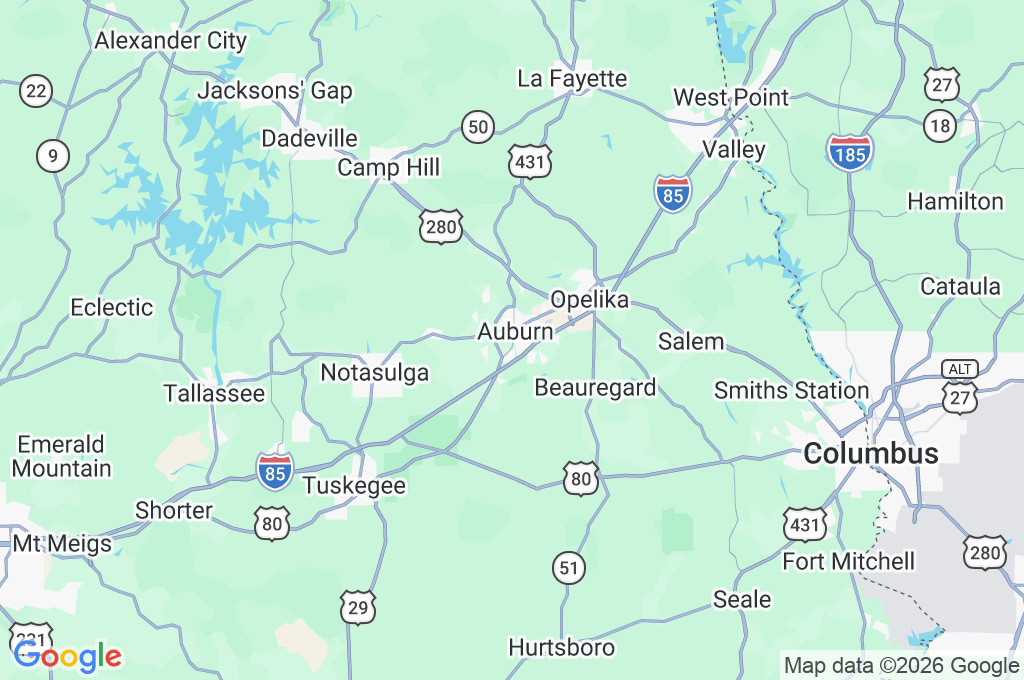 Universidad de Auburn Area Map Universidad de Auburn Area Map