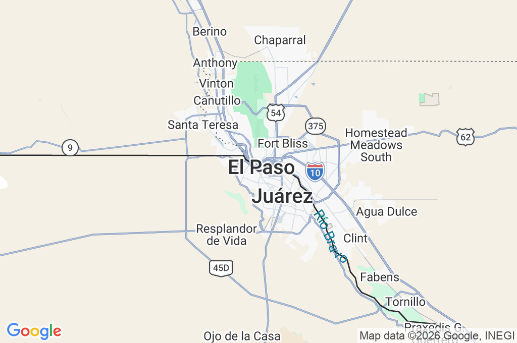 Puente Internacional Paso del Norte Area Map