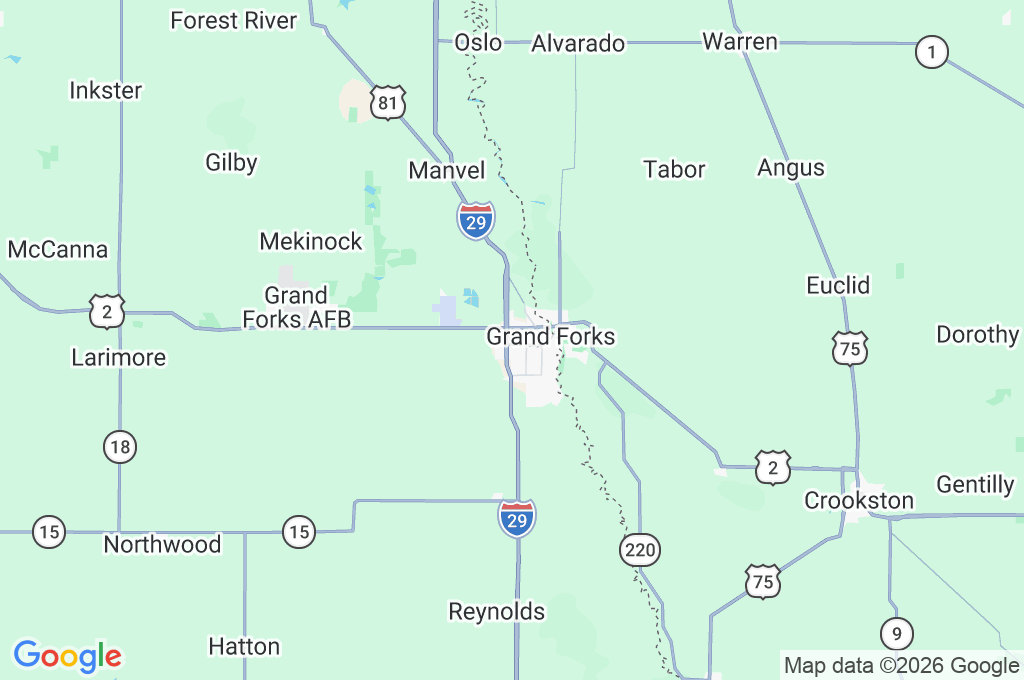 Universidad de Dakota del Norte Area Map Universidad de Dakota del Norte Area Map