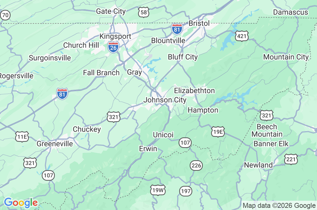 Universidad Estatal del Este de Tennessee Area Map
