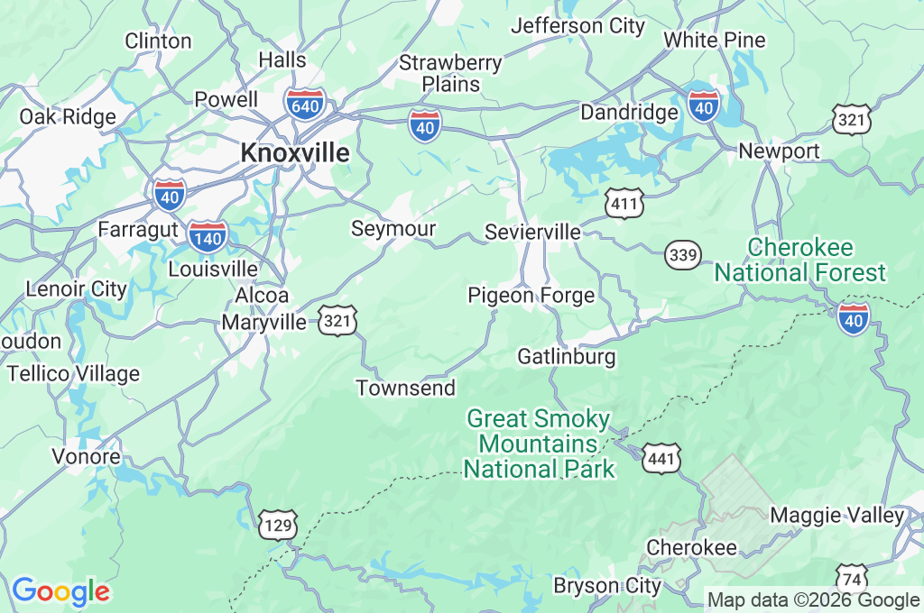 Sevierville Area Map