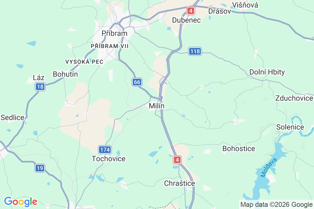 Milín Area Map