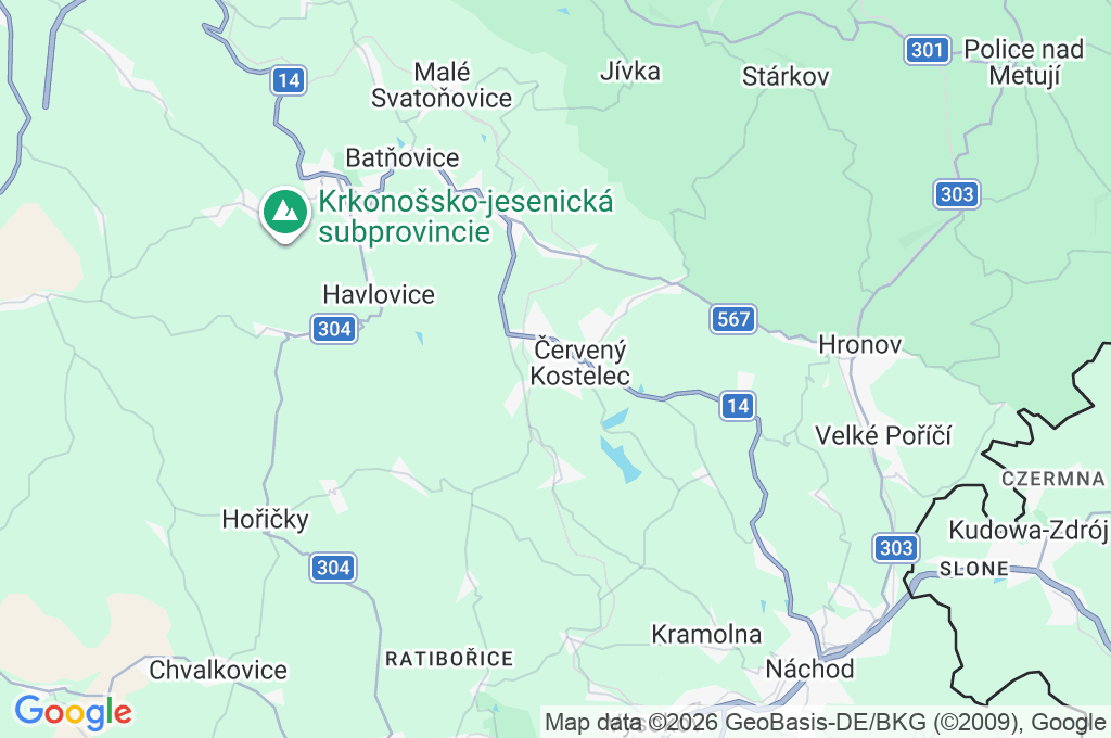 Červený Kostelec Area Map