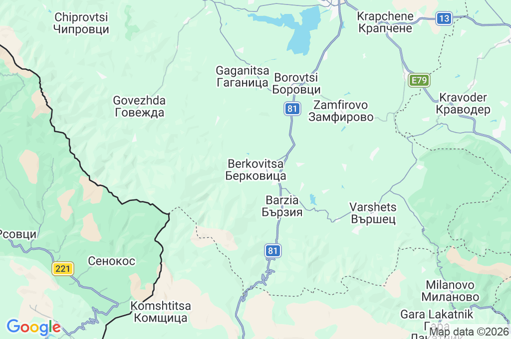 Berkovitsa Area Map Berkovitsa Area Map