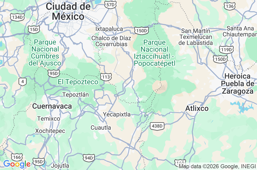 Popocatépetl Area Map