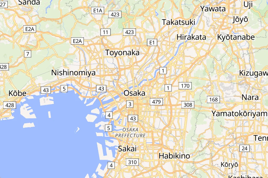 Autopista Shin-Midosuji Area Map Autopista Shin-Midosuji Area Map