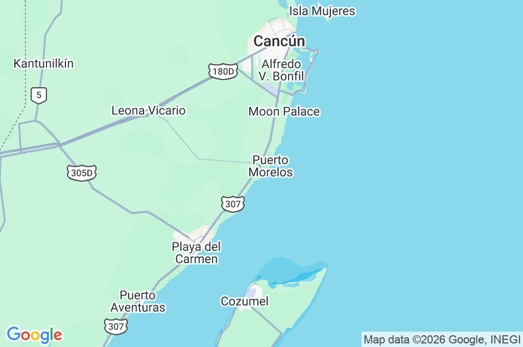 Puerto Morelos Area Map