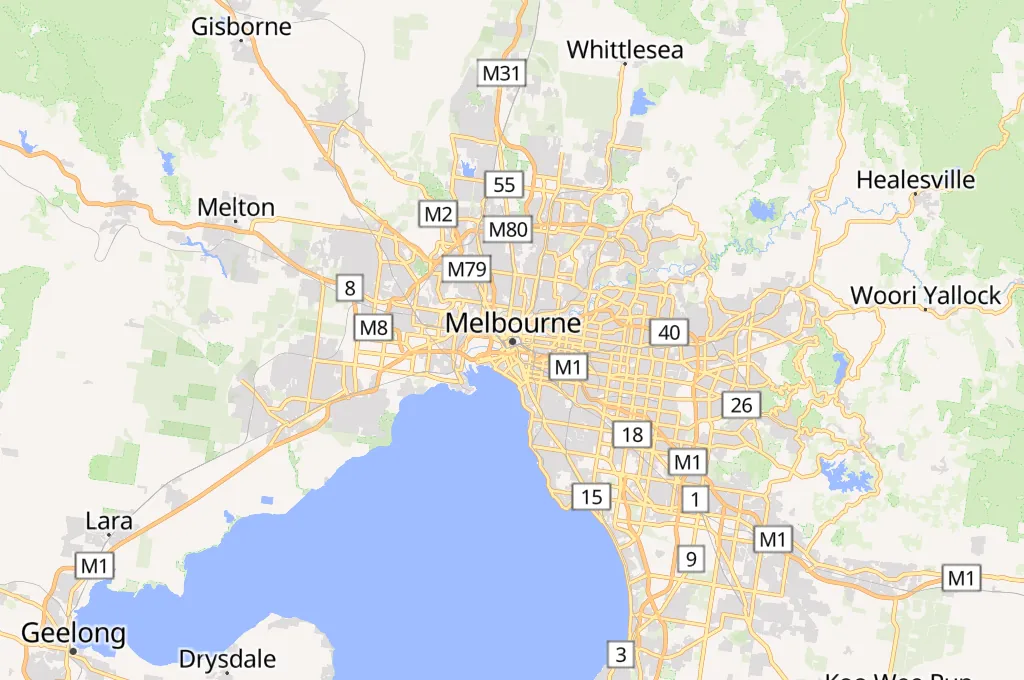 Horizonte de la Ciudad de Melbourne Area Map Horizonte de la Ciudad de Melbourne Area Map