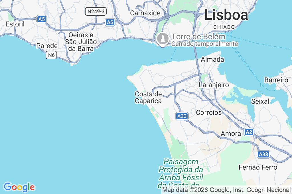 Praia da Costa da Caparica Area Map