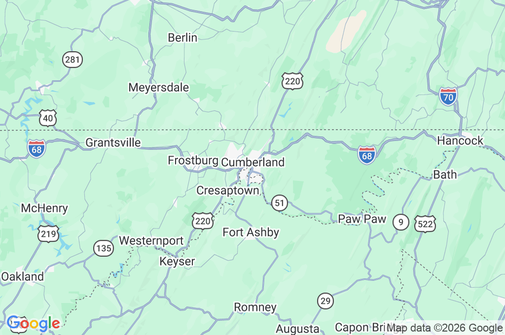 Ramal terminal CSX de Cumberland Area Map