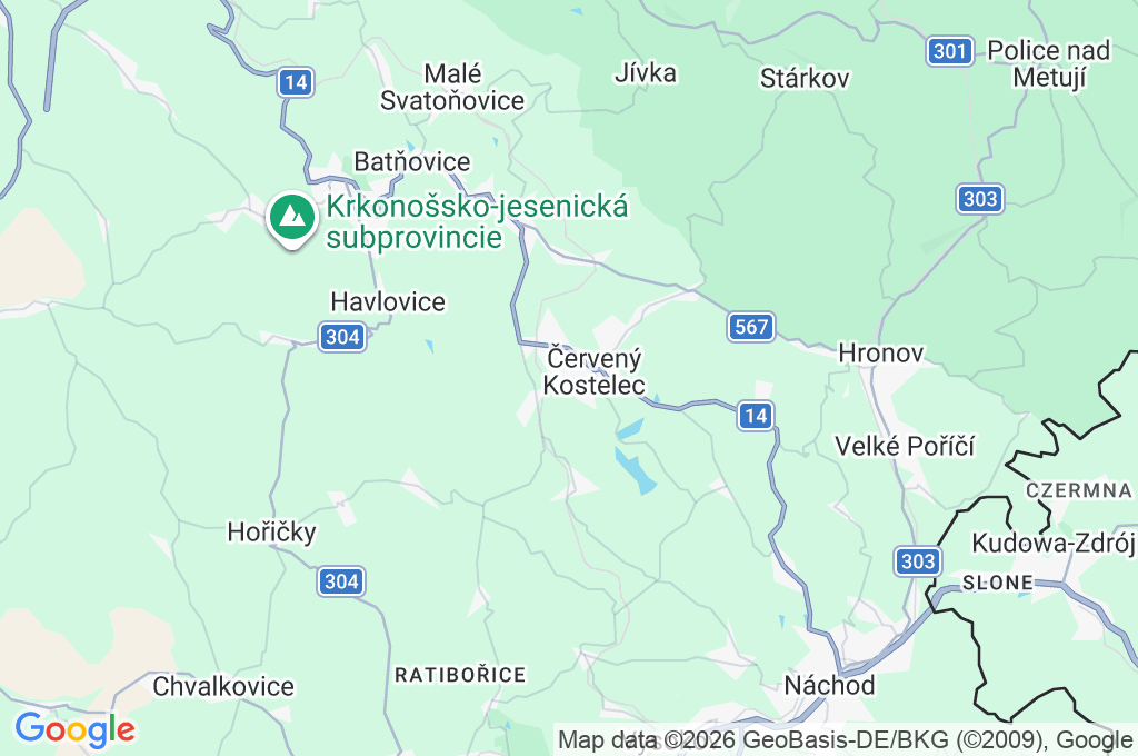 Červený Kostelec Area Map