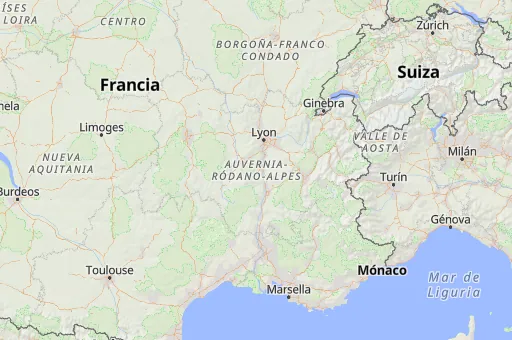 Map of Auvernia-Ródano-Alpes
