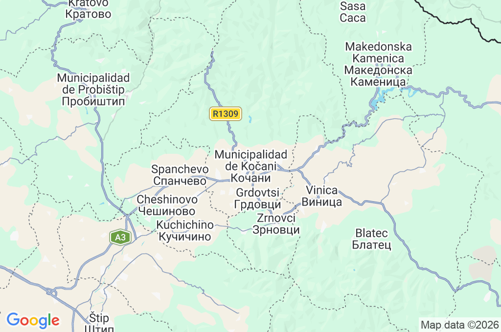 Kočani Area Map Kočani Area Map