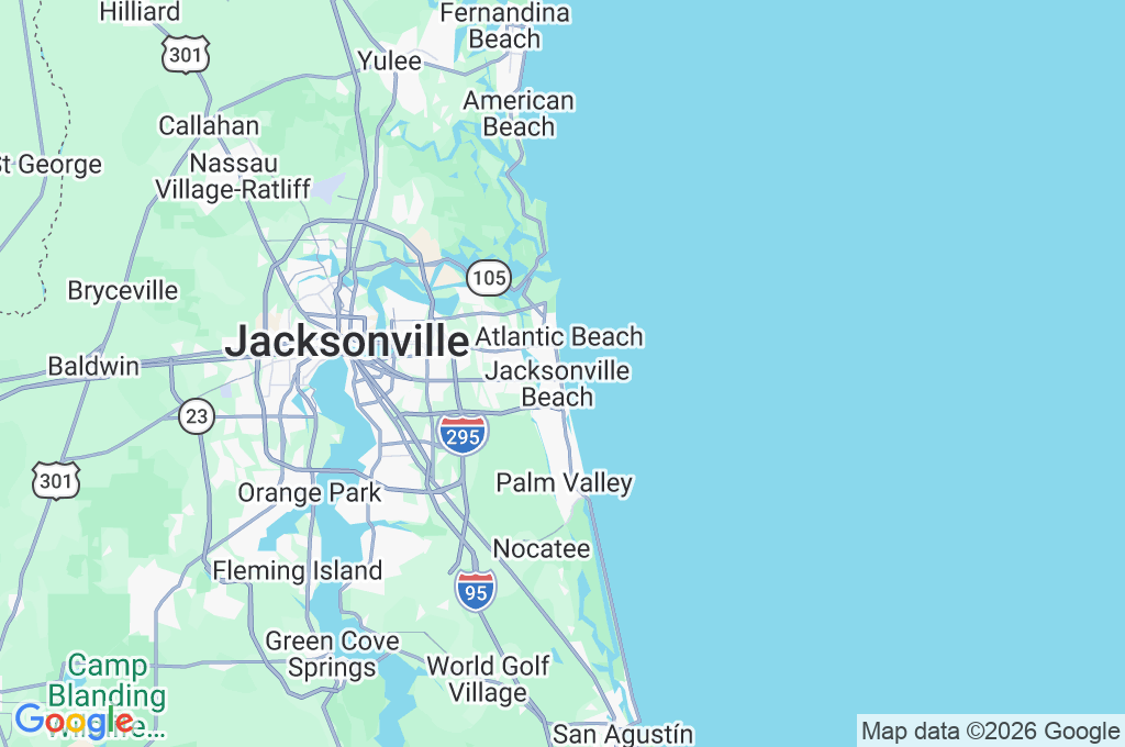 Muelle de Jacksonville Beach Area Map