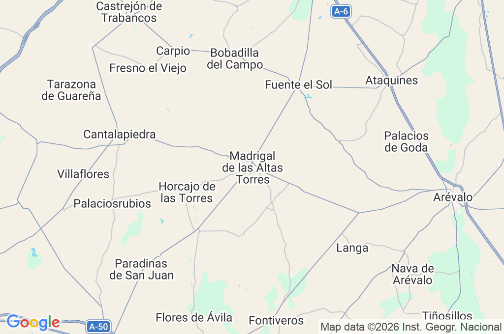 Madrigal de las Altas Torres Area Map