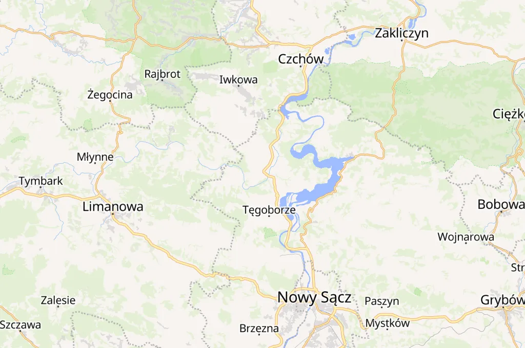 Łososina Dolna Area Map